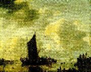 Jan van de Cappelle hamnstycke med speglande vatten oil on canvas
